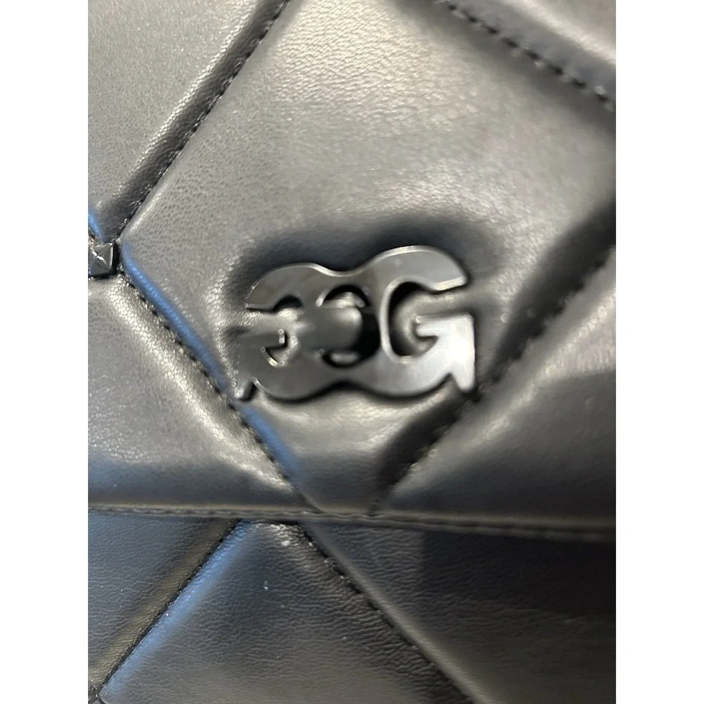 New Gilda Paris Black Vegan Leather Quilted Purse Handbag Shoulder $140